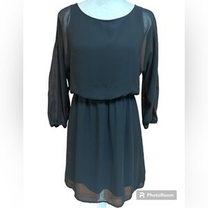 Express Chiffon Mini Dress LBD Dolman Longsleeved Blouson Elastic Waist XS